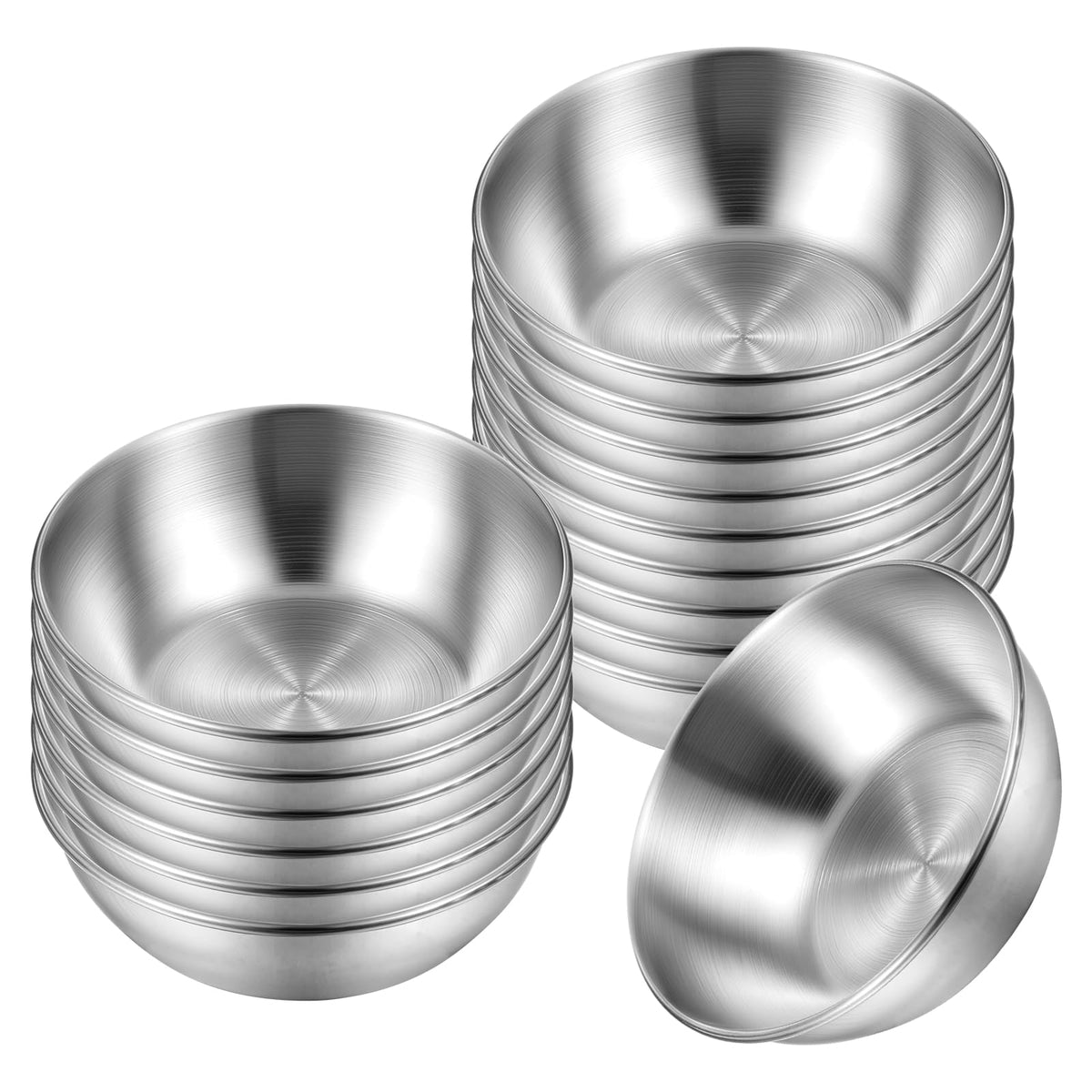 Exclaith 16 Pack Small Stainless Steel Bowl Sauce Dishes 3.5 inch Round Seasoning Dishes Small Sushi Dipping Bowls for Prep Appetizer Plates Set for Kitchen, Reusable and Dishwasher Safe
