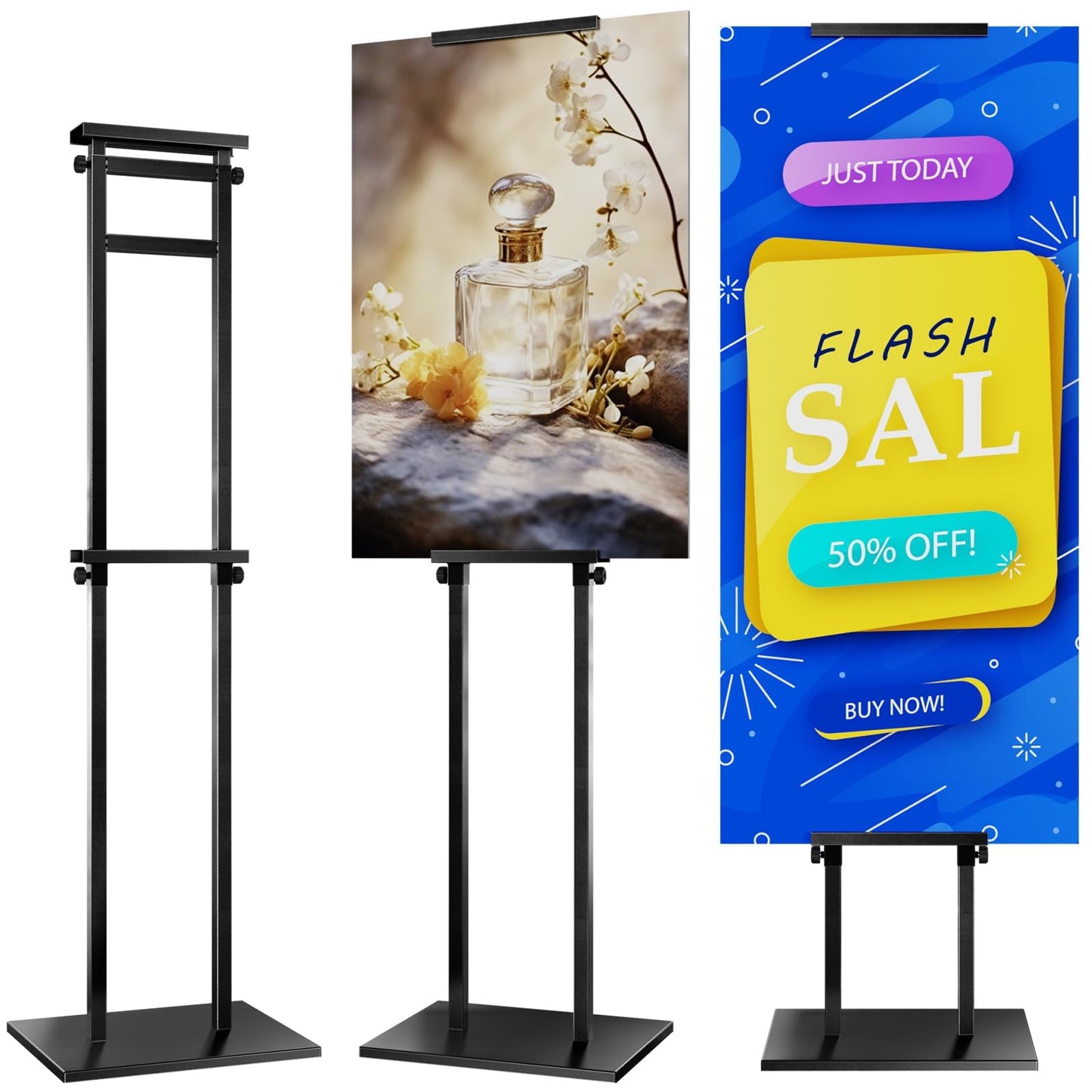 KOOV Poster Stand for Display, Sign Holder Floor Stand, Double Sided Banner Stand with Non-Slip Base, Heavy Duty 75“ Height Adjustable Standing Sign Holder for Board Foam (Double-Pole Sign Stand, 1pack)