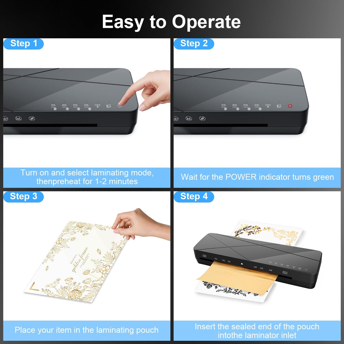 A3 Laminator Machine 13 Inch Thermal Cold 10-in-1 Auto Feed Laminator with 50 Sheets, Paper Trimmer, Corner Rounder, Fast Warm Up Jam-Proof for Home Office School Documents Photos (Black)