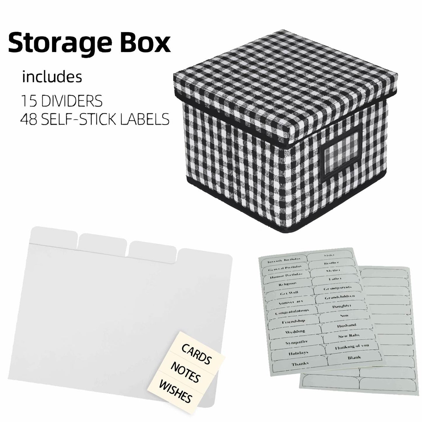 Lukeline Greeting Card Organizer and Storage Box with 15 Adjustable Dividers, Stores 140+ Cards, Suitable for Storing Greeting Cards, Envelopes, Stickers, Photos, Notecards and More