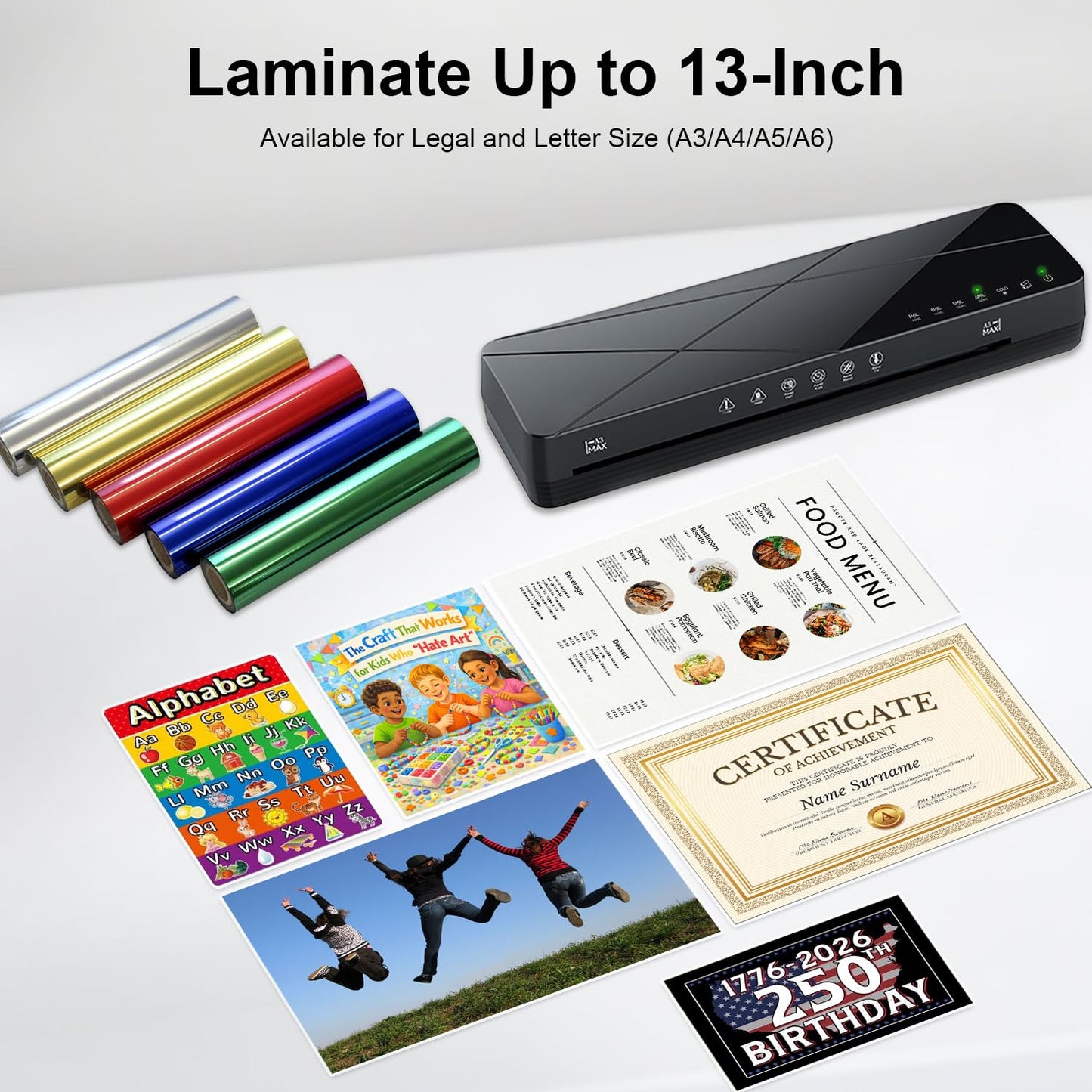 A3 Laminator Machine 13 Inch Thermal Cold 10-in-1 Auto Feed Laminator with 50 Sheets, Paper Trimmer, Corner Rounder, Fast Warm Up Jam-Proof for Home Office School Documents Photos (Black)