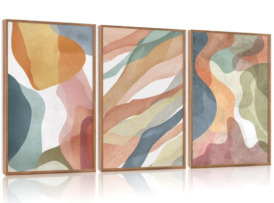 CHDITB Abstract Watercolor Framed Canvas Wall Art Paintings(16"x24"), 3 Panels Colorful Red Green Yellow Blue White Artwork Printings, Large Modern Above Couch Art Decor for Bedroom Living Room Office