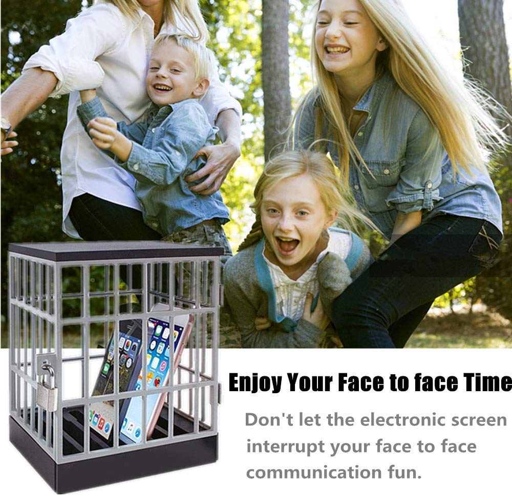Mobile Phone Jail Cell Phones Prison Lock Up Safe Smartphone Stand Holders Classroom Home Table Office Storage Gadget -Family Time, Party Fun Novelty Gift Idea