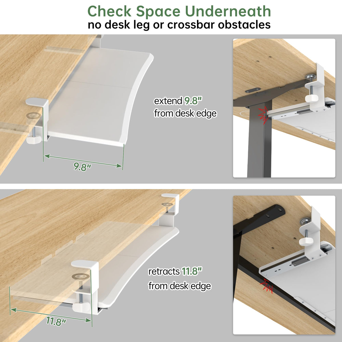 UPGRAVITY Extra Large Keyboard Tray Under Desk - Slide Out with Sturdy C-Clip Mount System, 31.5" (35.8" Including Clamps) x 11.8" Put-Out Keyboard Tray Computer Drawer for Ergonomic Typing, White