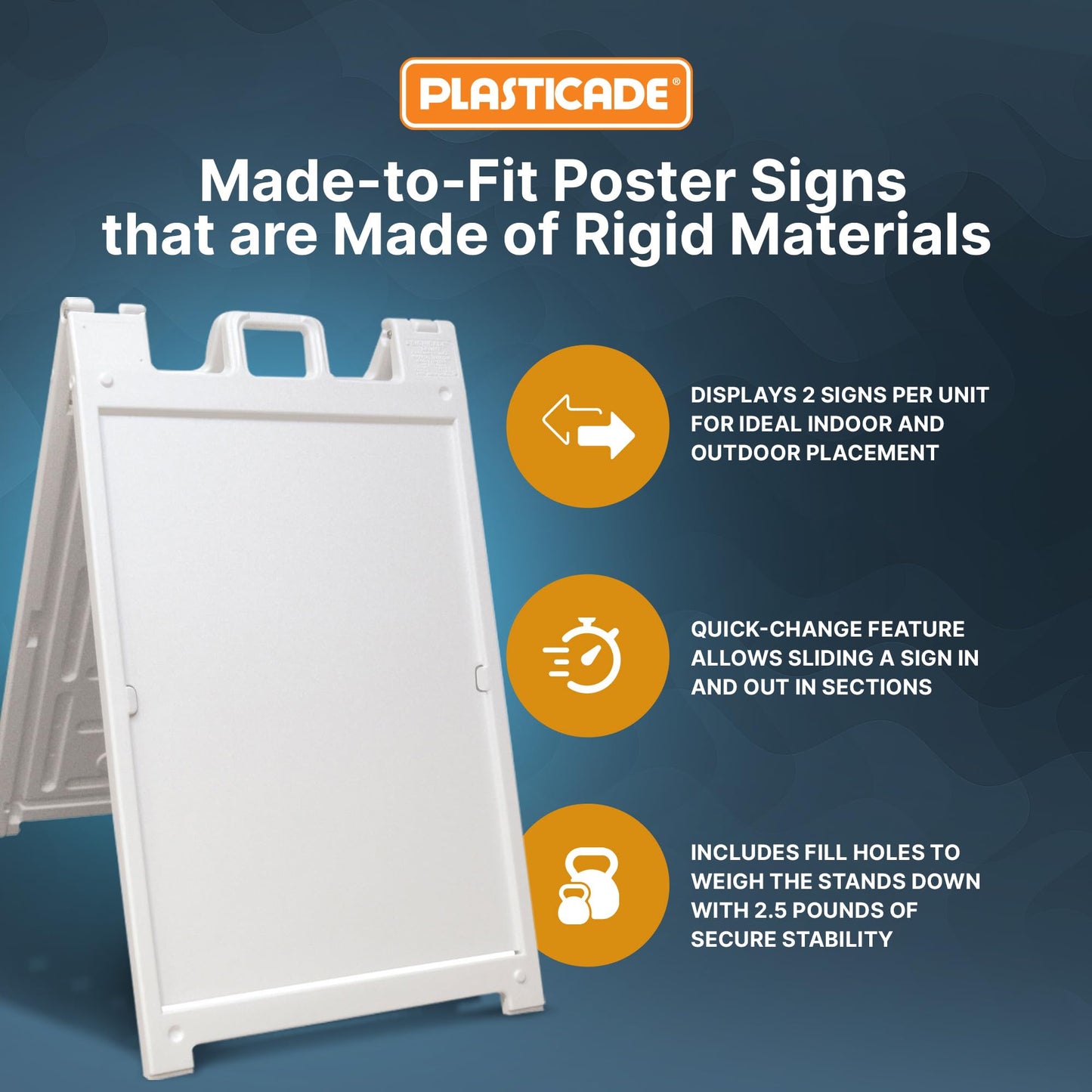 Plasticade Signicade Deluxe A Frame Sidewalk Curb Sign Portable Folding Double Sided Display with Quick Change System for Store Signs, White
