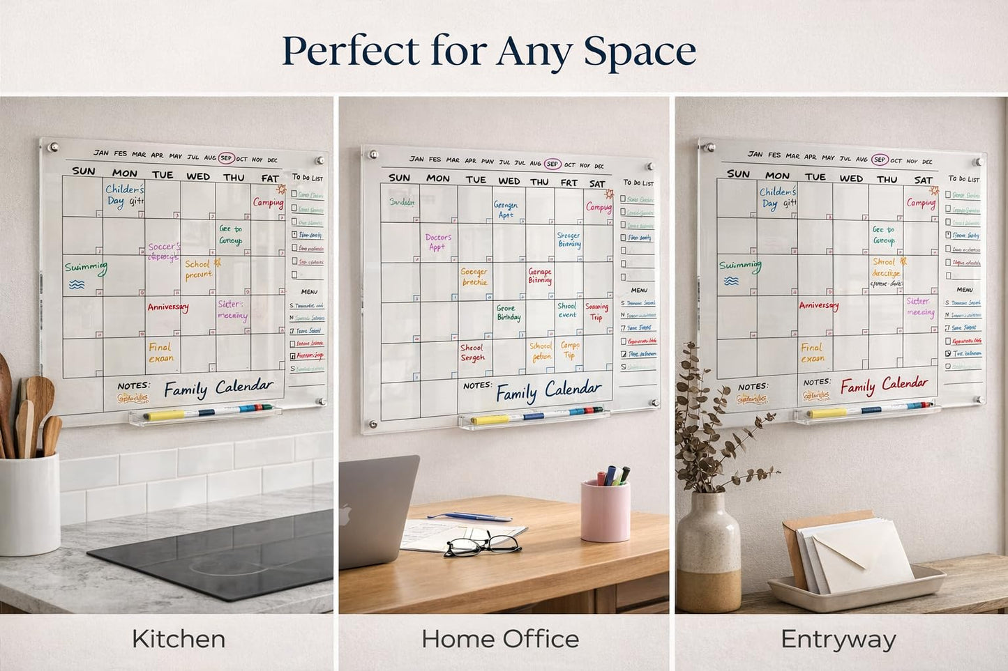 Acrylic Wall Calendar – Medium Clear Dry Erase Wall Calendar 24x18 – Acrylic Monthly Wall Planner for Home, Office & Family – Reusable Transparent Wall Calendar with Markers