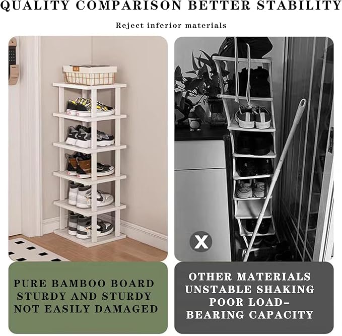 Bamboo Shoe Rack 12 Tier- Vertical Shoe Rack