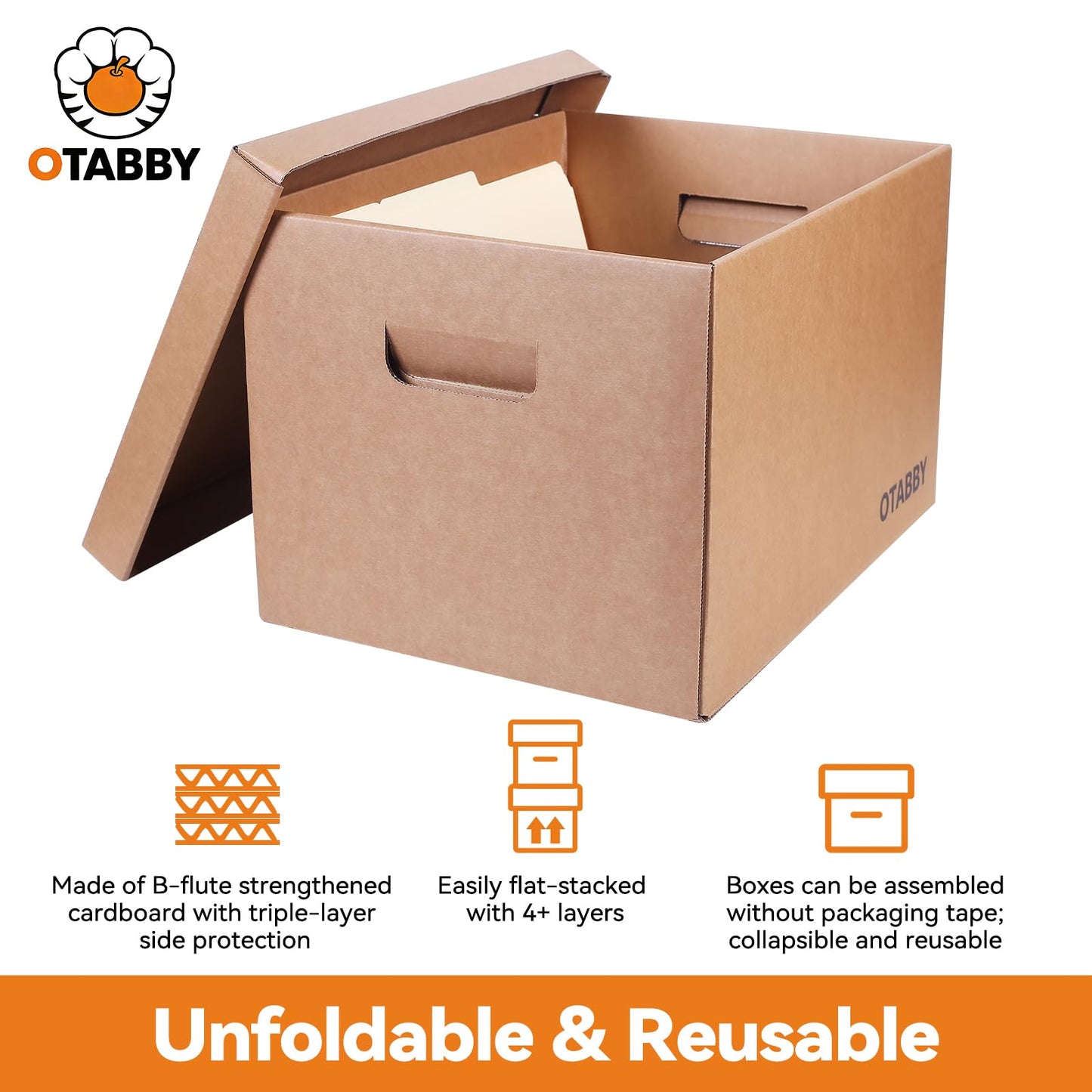 Archival Storage Boxes (4-Pack) - Extra Strong 3-Ply Side Walls, Heavy-Duty Kraft Board, Ready-To-Assemble with Handles and Lids for Files and Photo Storage, Legal/Letter Size 12x16x10 Inches
