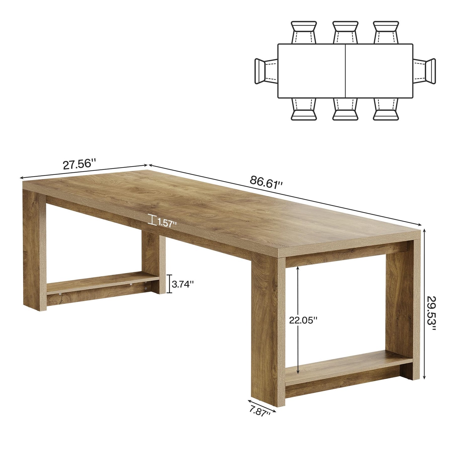 Tribesigns Large Conference Table for 6-8, 87-Inch Rectangular Meeting Table, Farmhouse Seminar Boardroom Desk for Office Conference Room (Natural)