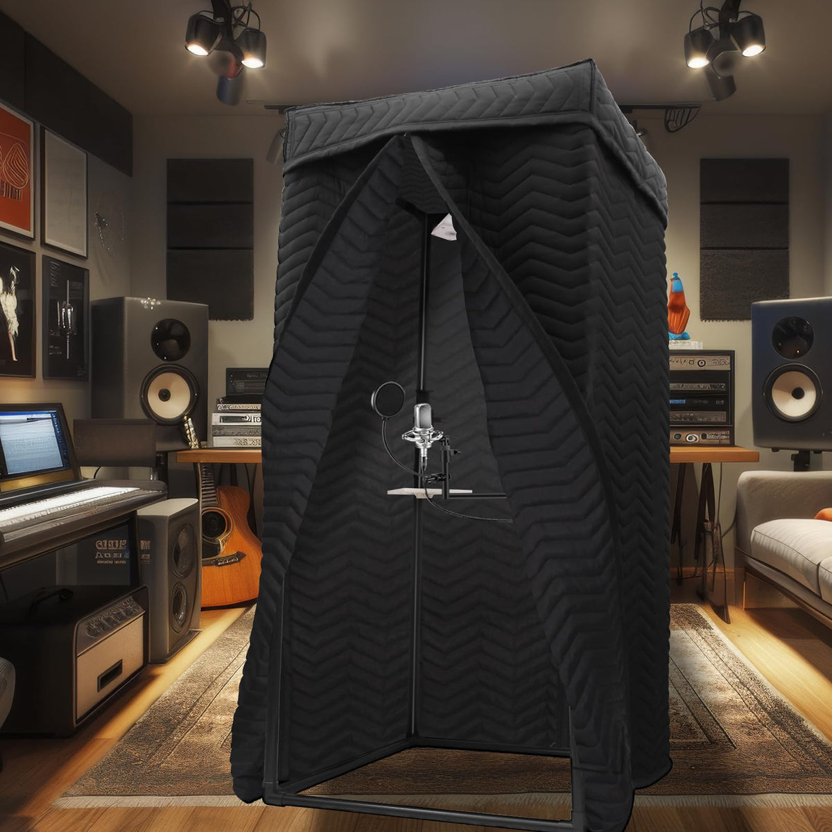 VOCTENT Portable Vocal Booth for Home Studio, Echo-Free Recording Booth for Voice Over, Podcast & Singing, 360° Reverb Isolation with Acoustic Blankets for Studio-Grade Sound