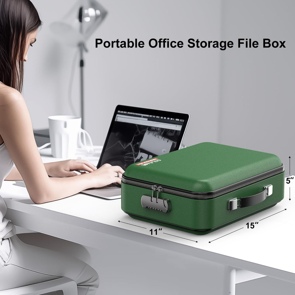 COLCASE Fireproof Document Folder, Hard Fireproof Waterproof Document Box with Lock Creative Hard-Shell Design Fireproof Document Box for Important Documents Certificates Laptop Passports Green