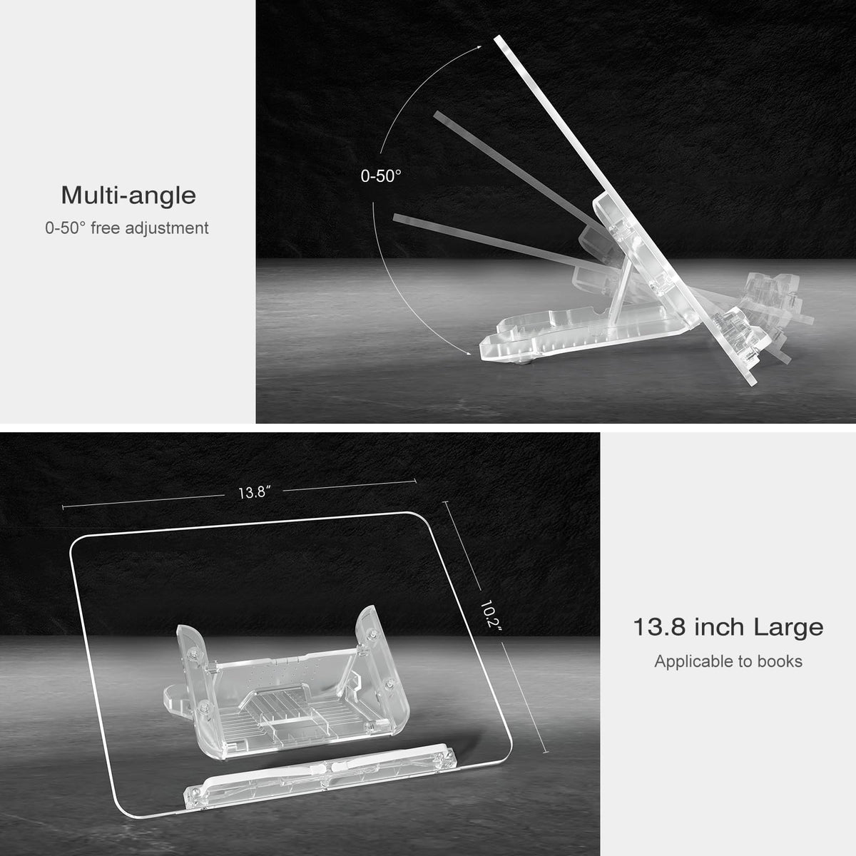 Acrylic Book Stand, Angle Adjustable Book Display Stand,Foldable Cookbook Stand, Lightweight Book Holder for Magazines, Laptop, Recipe, Textbook