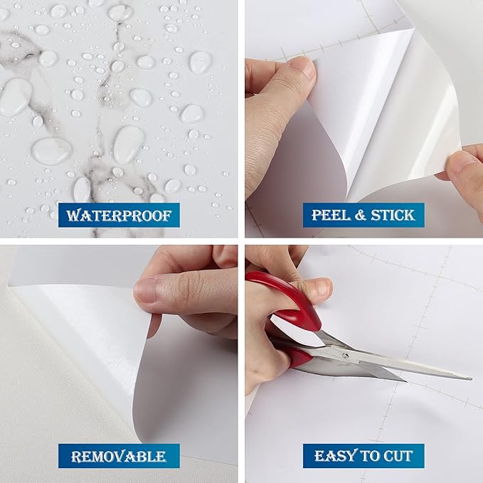 FunStick 36" x 200" White Marble Countertop Contact Paper Waterproof Marble