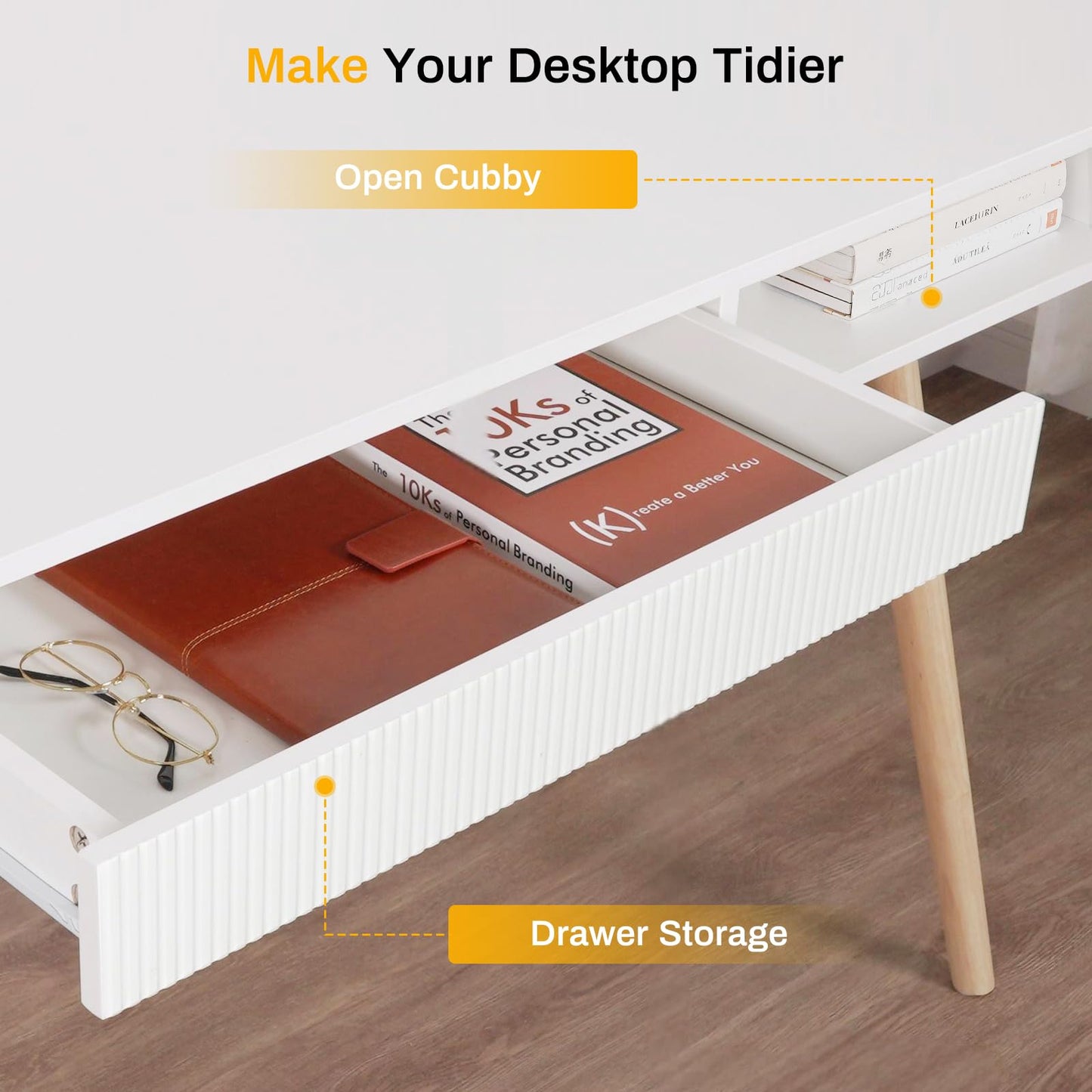 Artswish 42" Wood Modern Office Desk with Drawer, Simple Writing Desk for Home, White