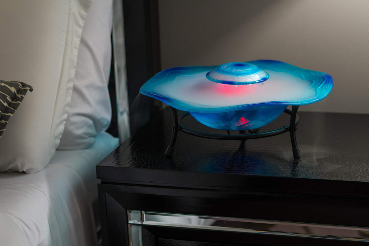 XBrand 8" Color-Changing LED Mist Indoor Tabletop Fountain, Freestanding Water Feature with Inline Control, Aromatherapy Humidifier, Glass & Metal, Blue