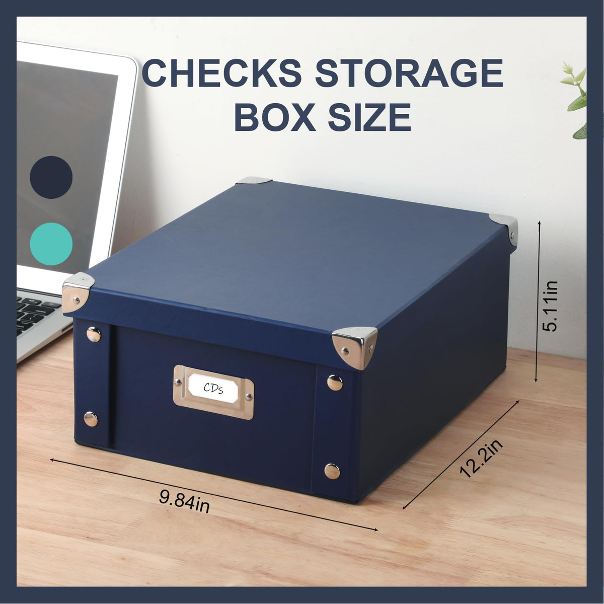 DLUGOPIS Checks Storage Box with Lid Document Boxes Banker Boxes Document Bin Foldable Cardboard Record Boxes For Business Pesonal Orangize Files 12"x10"x5"(Navy Blue, 1 pcs)