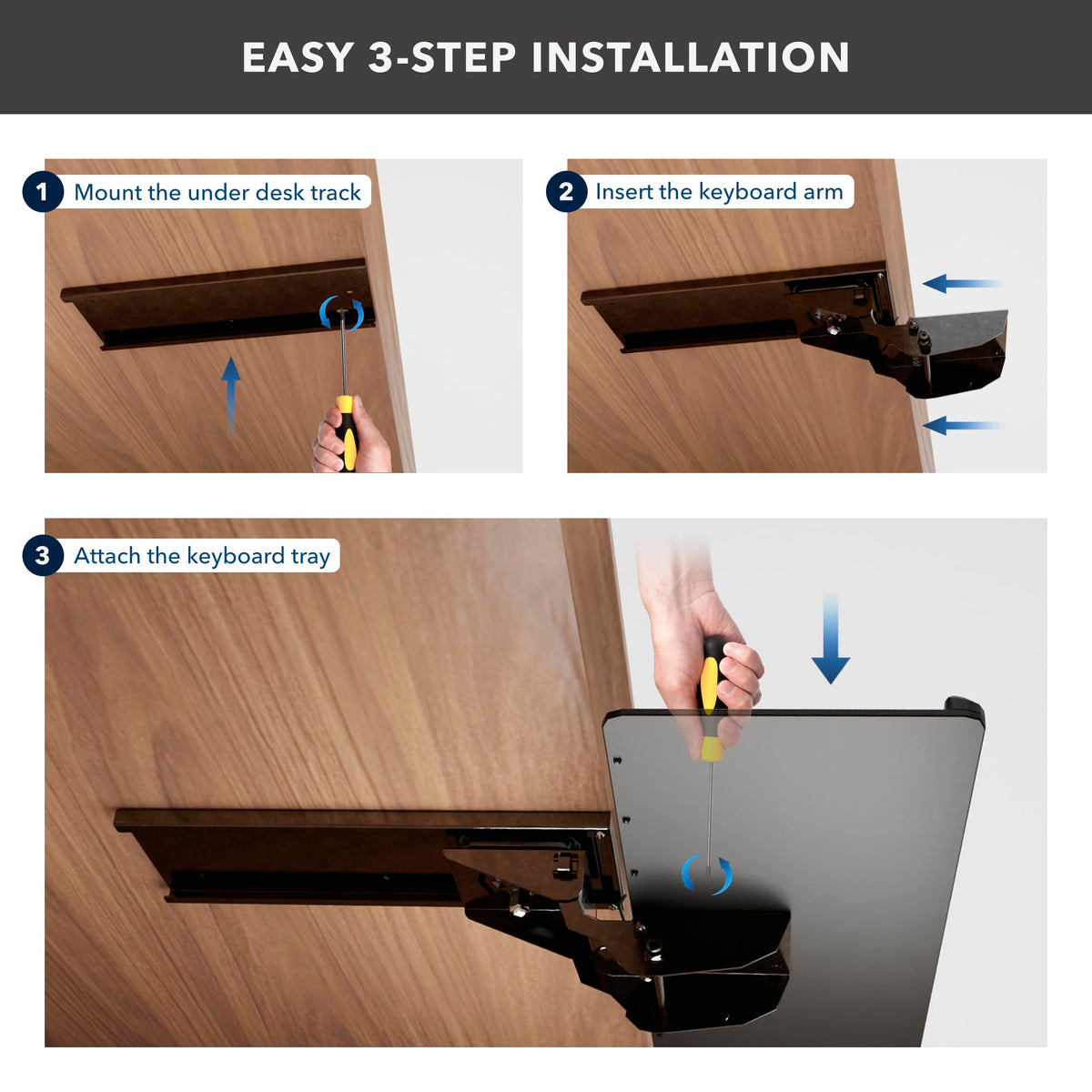 Mount-It! Under Desk Keyboard Tray, Adjustable Slide-Out Keyboard & Mouse Platform, 26.38" W × 10" D, Ergonomic Wrist Rest, Height Tilt & Swivel, Heavy-Duty Bolt-On Keyboard Drawer for Home Office