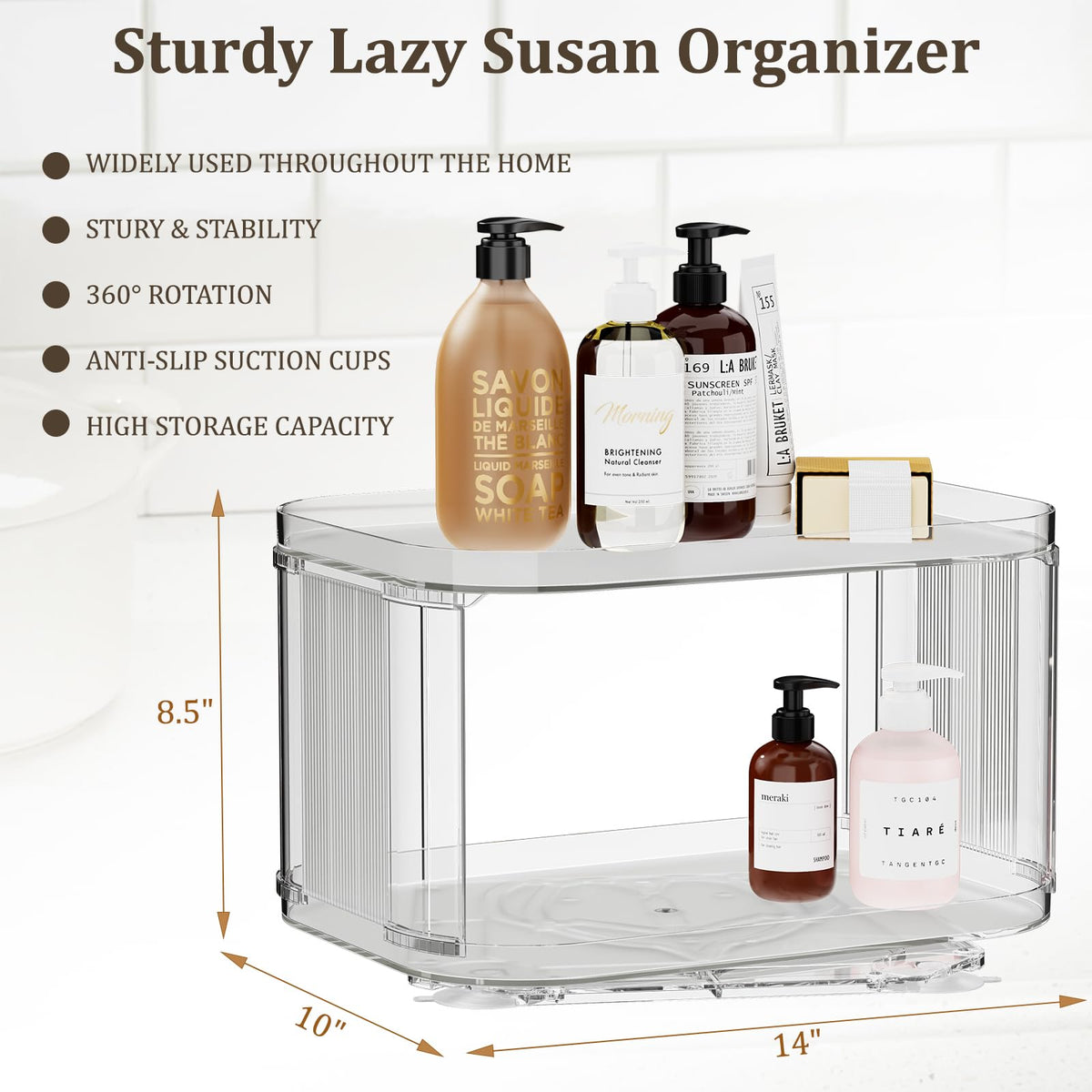 2-Tier Lazy Susan Turntable Organizer for Cabinet/Countertop/Pantry/Bathroom/Coffee Bar, 12.8''Lazy Susan 360°Rotating Storage, Max Weight The Top Holds Up to 26lb (2Pack)
