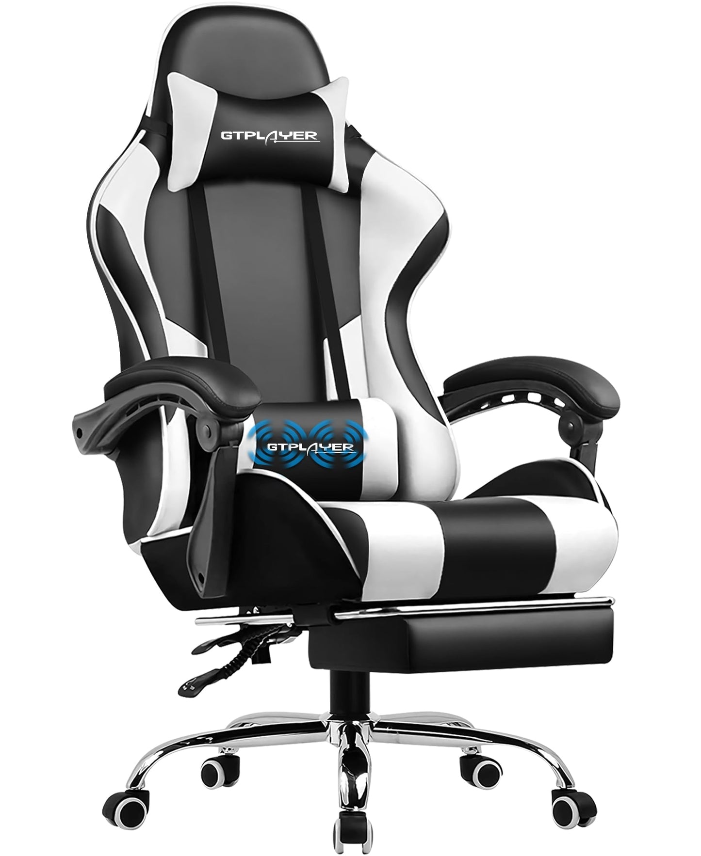 GTPLAYER Gaming Chair, Computer Chair with Footrest and Lumbar Support, Height Adjustable Game Chair with 360°-Swivel Seat and Headrest and for Office or Gaming (Pearl White)