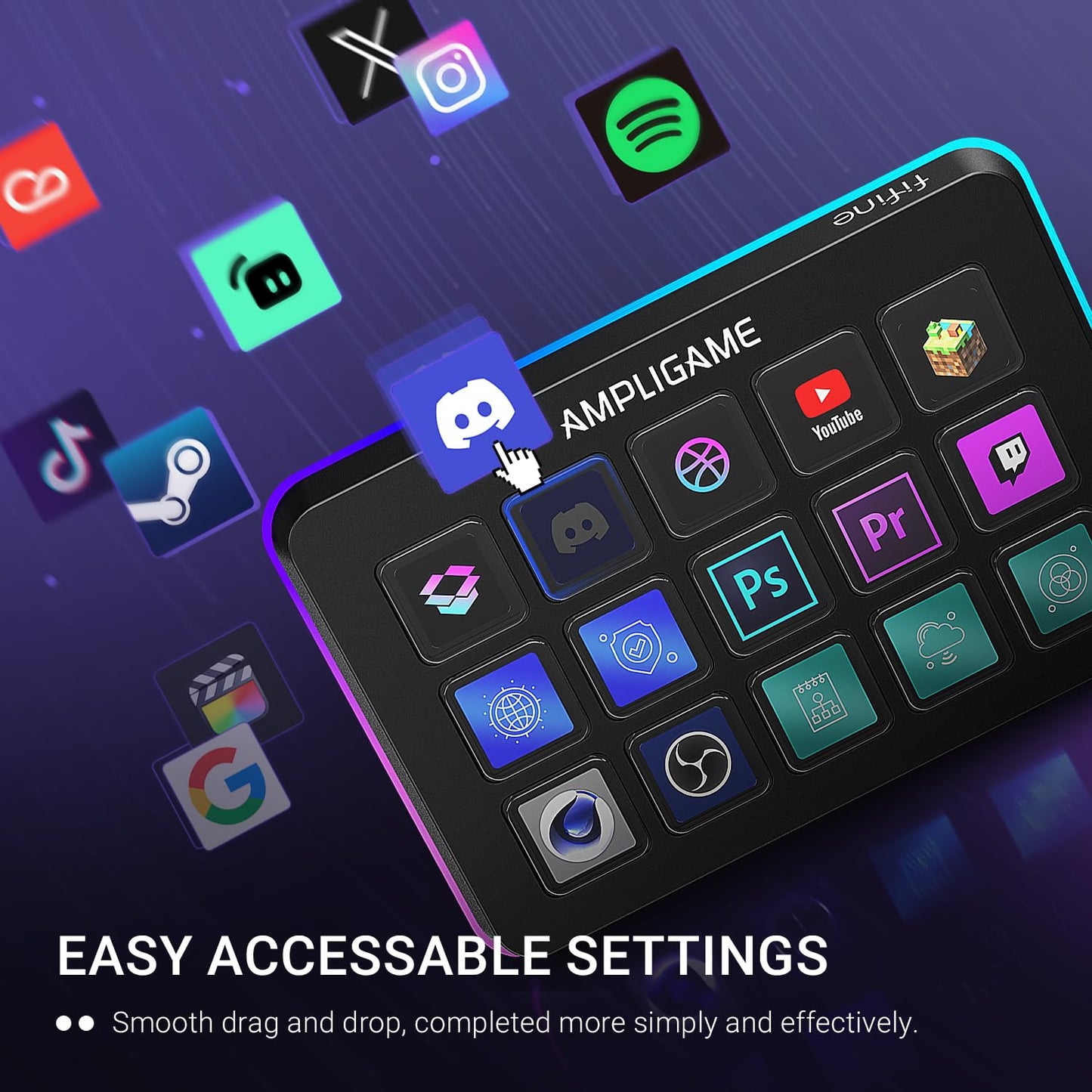 FIFINE AmpliGame Stream Controller with 15 Macro Keys, Streaming Keyboard with Trigger Actions in OBS/Twitch/YouTube/Streamlabs, Shortcut Buttons Keypad Works with Mac and PC-D6