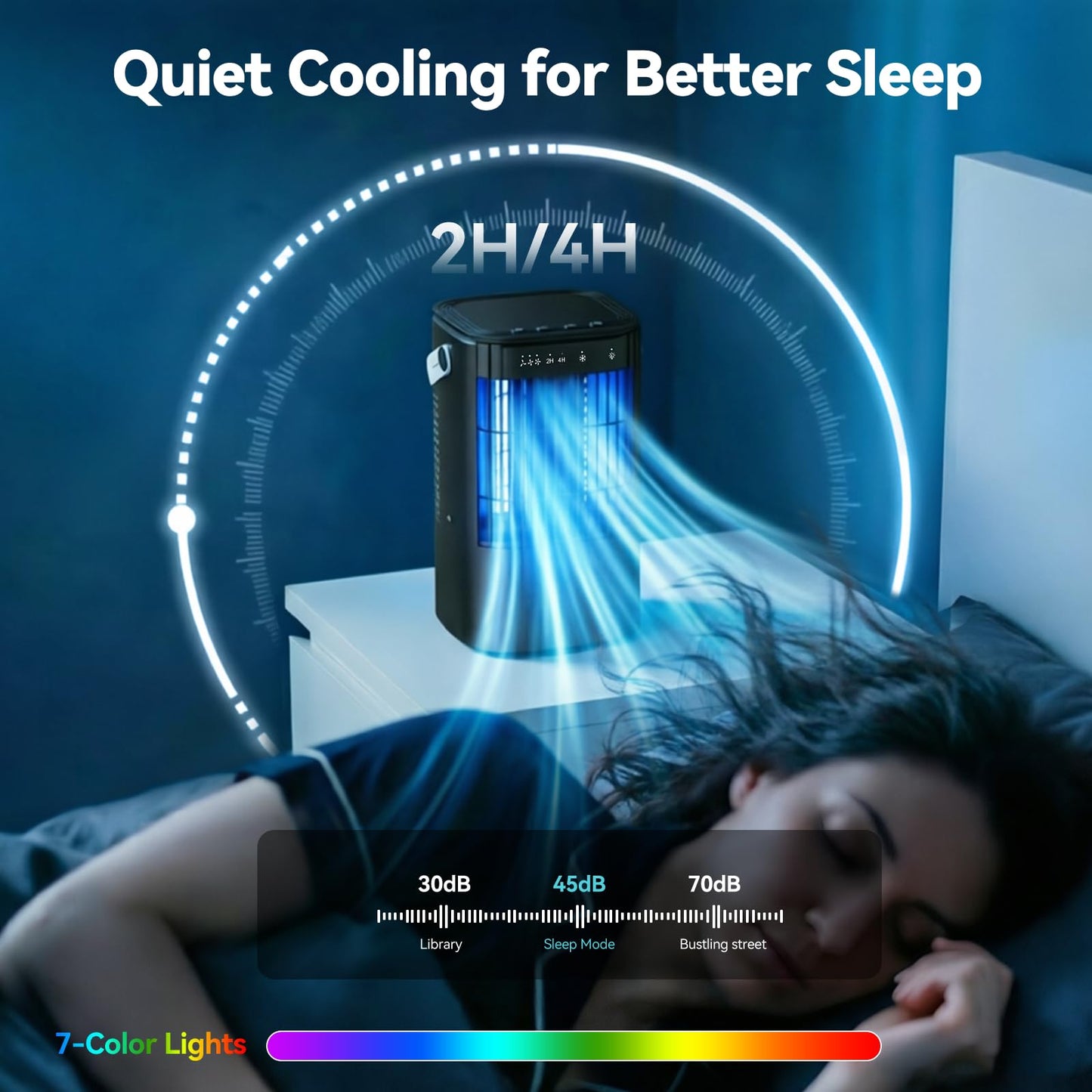 Portable Air Conditioners, 4-in-1 Mini Small Air Conditioner Evaporative Air Cooler Fan with 1000ml Water Tank, 3 Speeds & 7 LED Lights, Personal Mini AC with Timer for Bedroom, Desktop, Home, Office