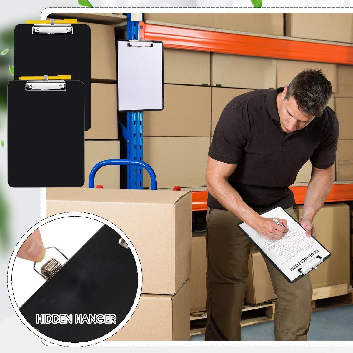 Jetec 4 Pcs Black Clipboards with Pen Holder, 12 x 9 Inch Hanging Plastic Board with Metal Clip, Holds 100 Sheets for Letter A4 Size Paper, Teachers Students Nurses Must Haves, School, Office Supplies