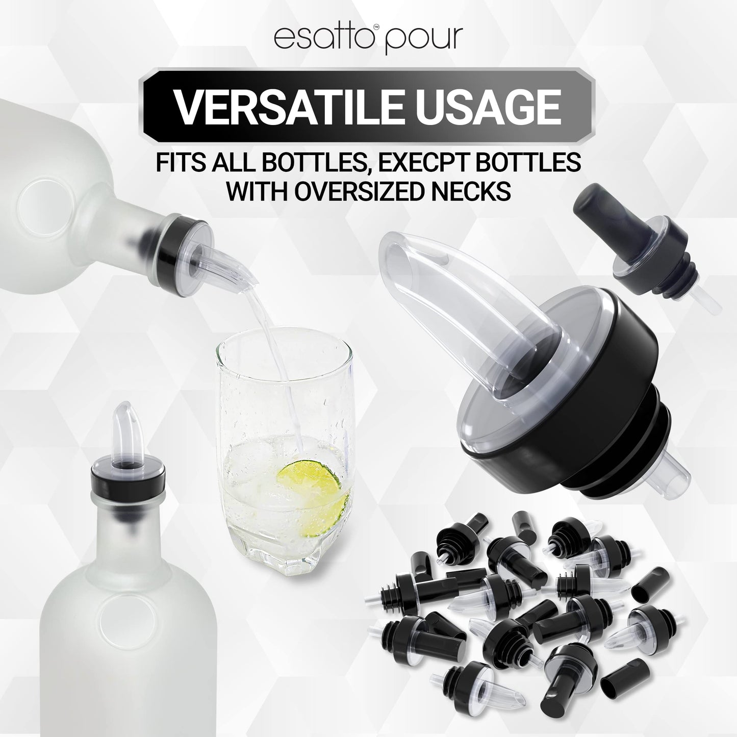 Esatto Professional Bar Products Premium Bar Caddy (Chrome), Used to Easily Organize Bar Items and Workspace, With Additional 12 Pourers For Precision Pouring and 12 Pourer Covers