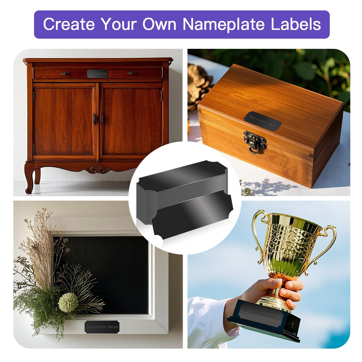 30 Pcs Name Plates Laser Engraved Plaques Personalized Engraved Laser Engraving Blanks Name Plate for Desk Custom Name Tag Badge Frame Metal Plate with Adhesive Backing for DIY (1 x 2.5" Black)