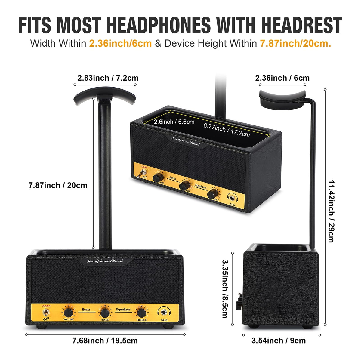 Lesdexzz Headphone Stand with Cable Storage, Display Music Lovers' Decorative Items & Suitable Headphone Holder, Contains 1 Base 1 Support Rod 1 Headrest (Cloth Texture Black)