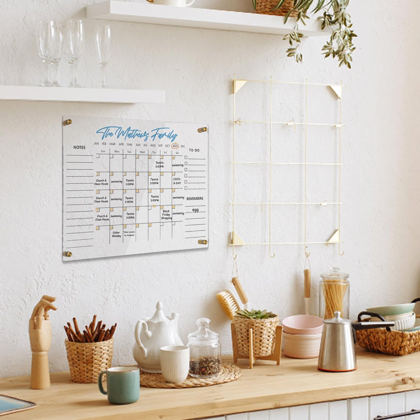 Clear Acrylic Calendar Dry Erase for Wall, Family Planner, Monthly Calendar Dry Erase Whiteboard for Home, Office, 17" x 13"Reusable White Board（Clear-3343）