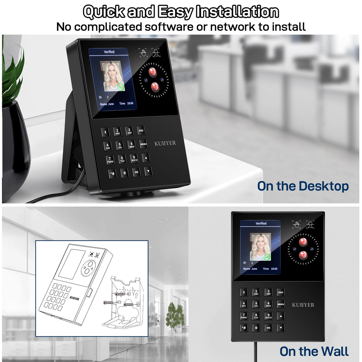 KUIIYER 3 in 1 Employees Time Clocks for Small Business (Face + Palm Print + Password) Employee Clock in & Out Machine Biometric Attendance Punch Clock Recorder Tracker (No Monthly Fee)