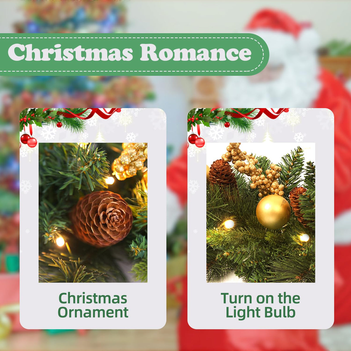 9 FT Prelit Christmas Garland Battery Operated with 50 Warm Lights, Xmas Garland Greenery Outdoor with Pine Cones and Timer, Front Door Mantle Garland Christmas Holiday Decoration Indoor
