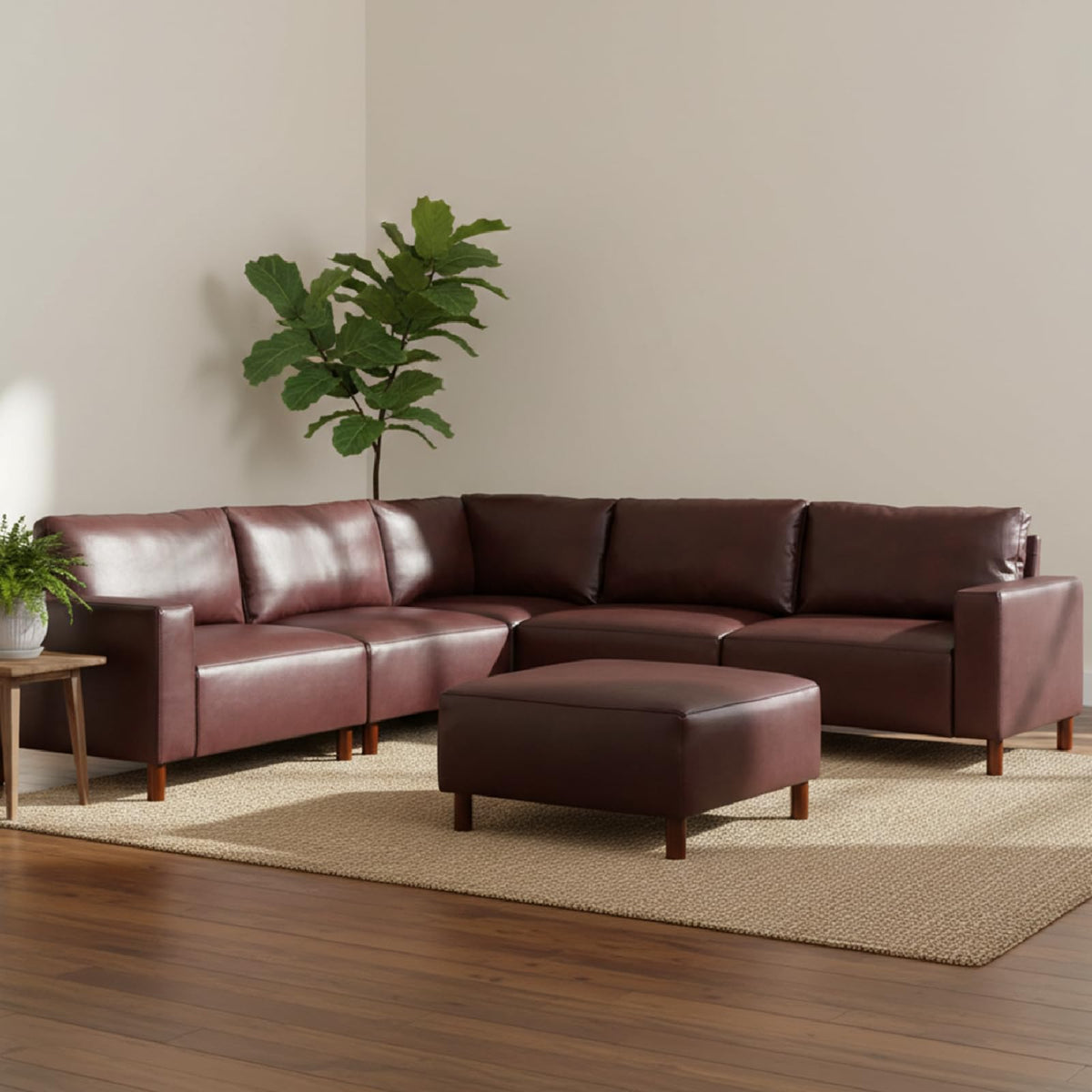 KEIKI PU Leather Sectional Couch Sofa Set with Ottoman, Luxury 6 Seater U-Shaped Sleeper Cloud Couches Bed, Comfy Modular Convertible L-Shaped Sofabed for Office Living Room, Easy Assembly, Burgundy