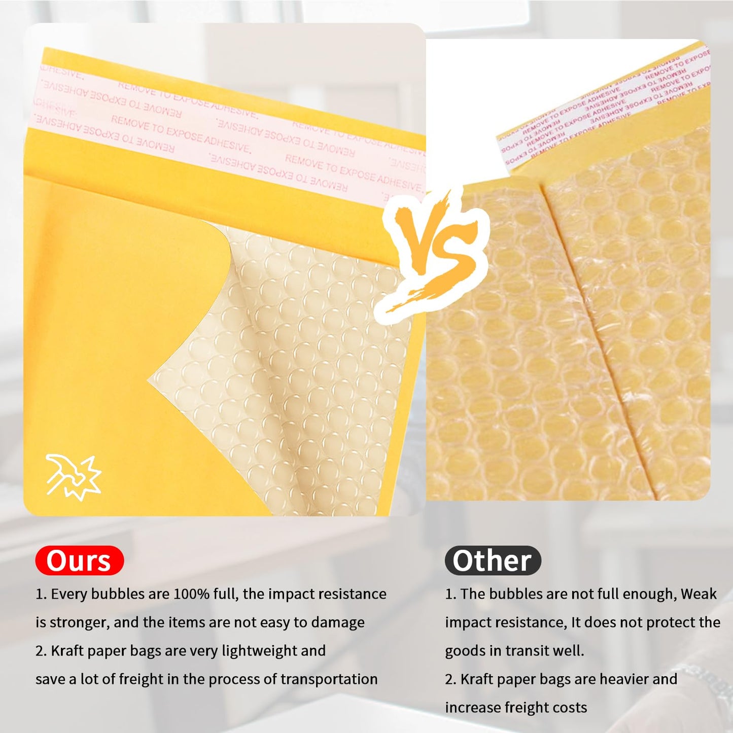 skardeco Kraft Bubble Mailers 4x7inch 100Pack Yellow Self-Seal Padded Envelopes Bubble Opaque Padded Mailers Shipping Bags for Small Businesses to Package and Mail Jewelry, Electronic Products
