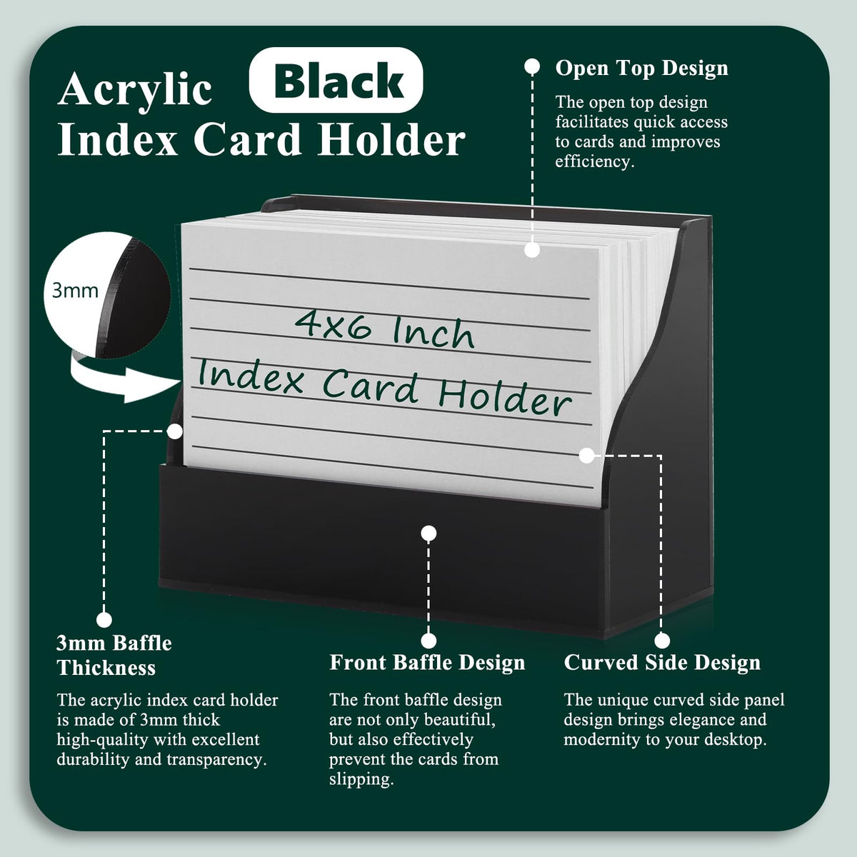 SHIQIKEJIPTY 2PCS Acrylic Index Card Holder 4x6 Black Note Card Organizer Box Card Display Stand Business Card Organizer Box Postcard Display Rack for Desk Office Classroom 4.7*2.3*6.3 Inch(No Card)