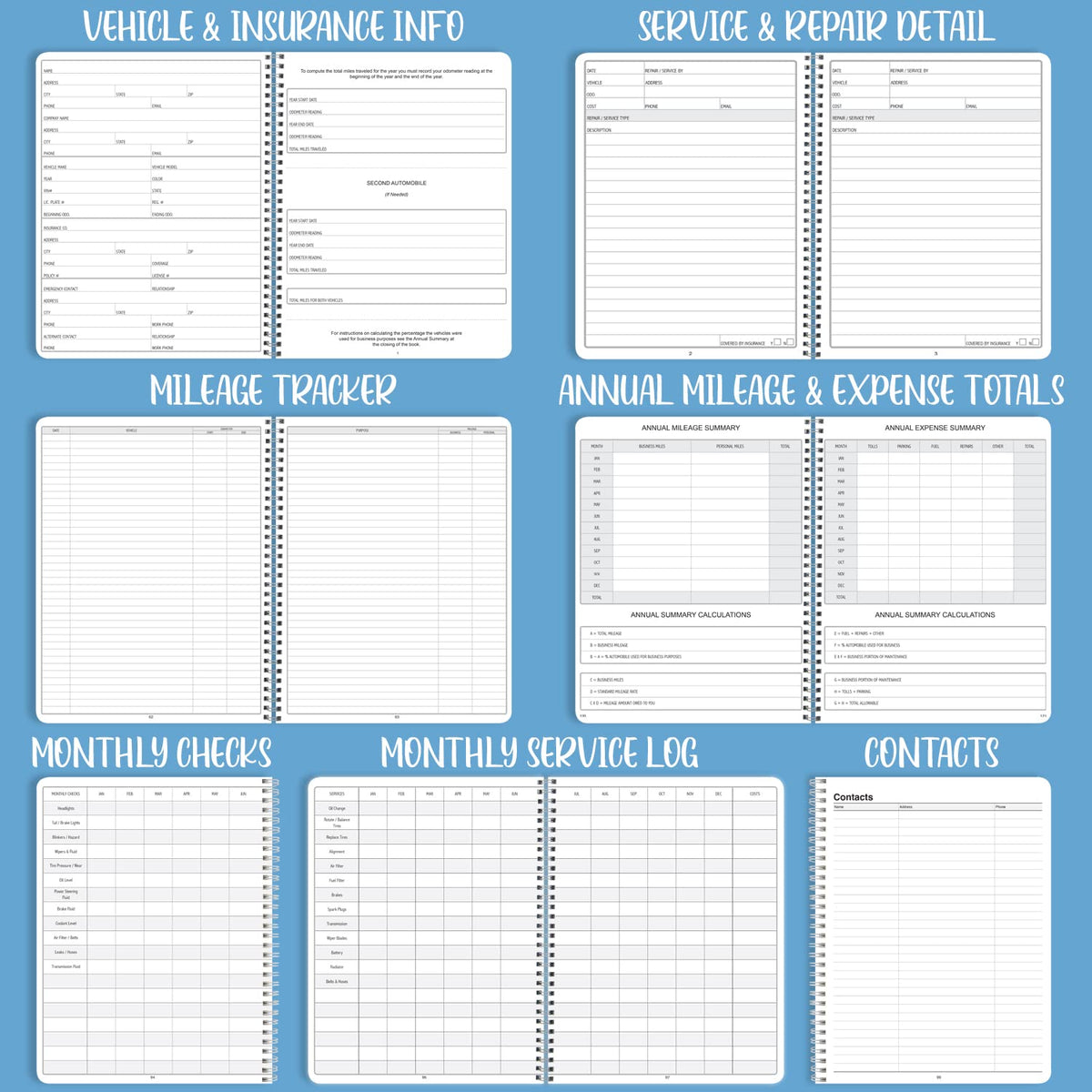 BookFactory Auto Maintenance and Vehicle Maintenance Log Book/Car Maintenance & Expense Tracker Record Book and Logbook - 5'' x 7'', 100 Pages, Wire-O (Made in USA)