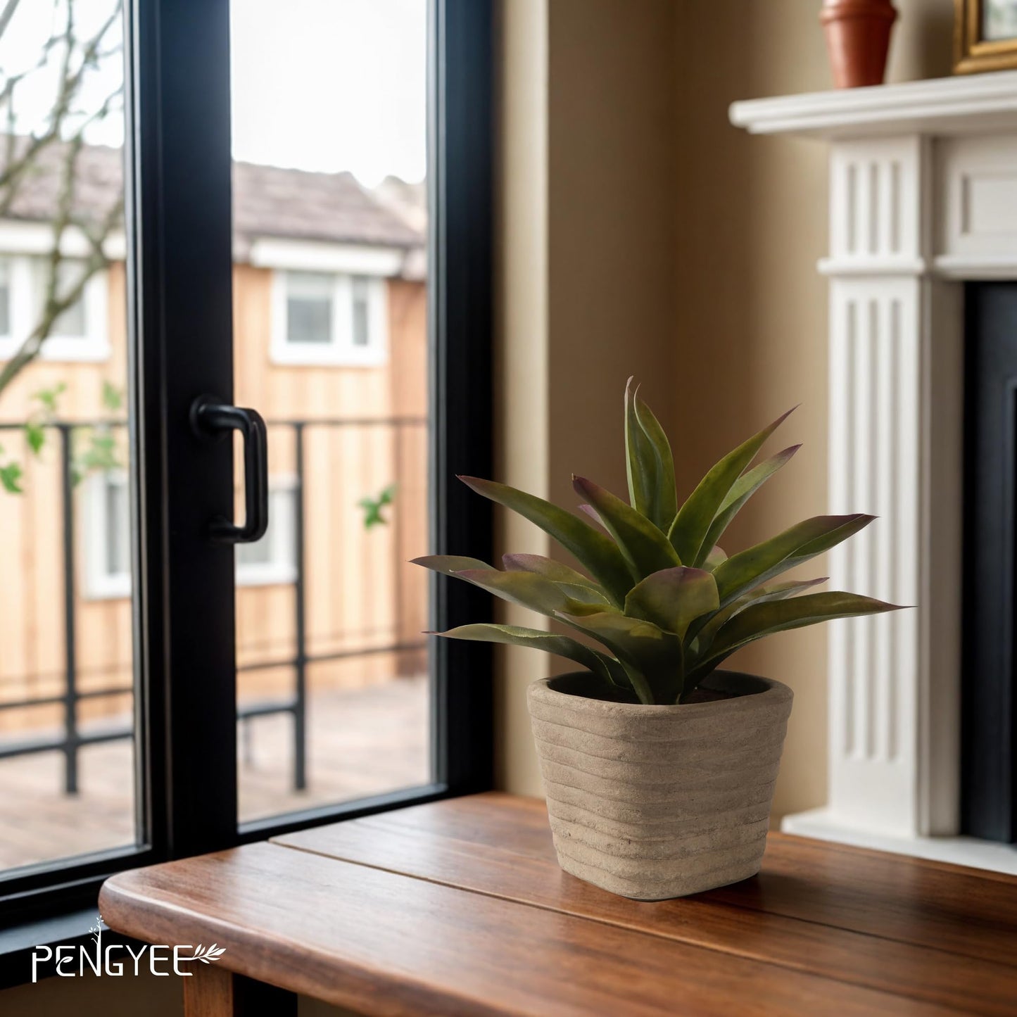 PENGYEE 3 Pack Small Fake Plants in Farmhouse Pulp Pot for Home Decor, Artificial Agave Plants Indoor, Small Faux Plants Indoor for Bathroom Bedroom Shelf Desk Office Table Kitchen Room Greenery Decor