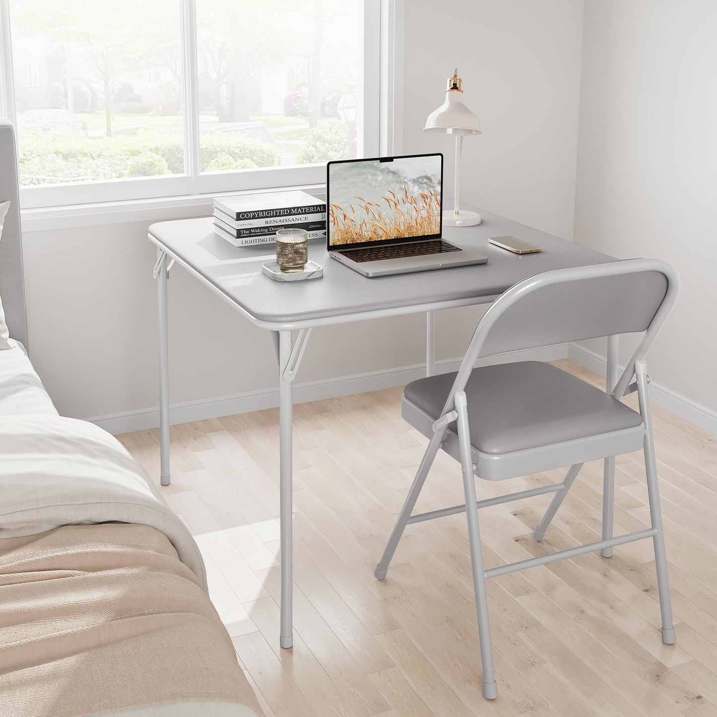 GarveeHome 33.6 in Folding Card Table, Portable Square Folding Table with PU Leather Soft Cushion, Foldable Table Suitable for Dining Room, Living Room, Office, Camping