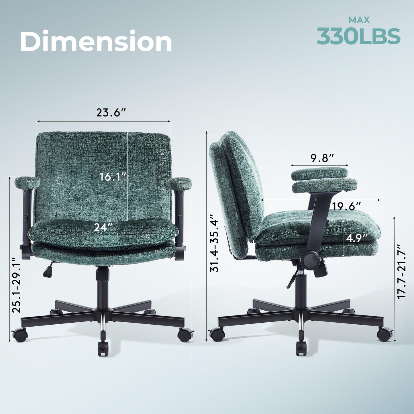Morkprism Criss Cross Chair with Flip-Up Arms and Lockable Wheels, Plush Fabric Cross Legged Office Desk Chair,Wider 125°Tilting Adjustable Swivel Computer Chair for Home, Apartment, Bedroom,Green
