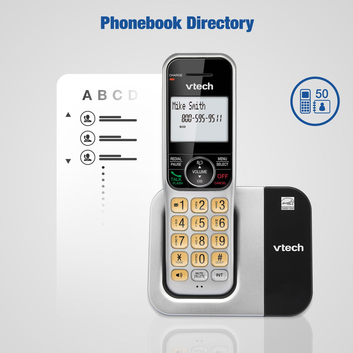 VTech Cordless Phone System for Home with Call Block, Large Display & Buttons, Backlit Screen, Full-Duplex Speakerphone, Caller ID/Call Waiting, DECT 6.0, Easy to Use, Table & Wall Mountable | CS5319