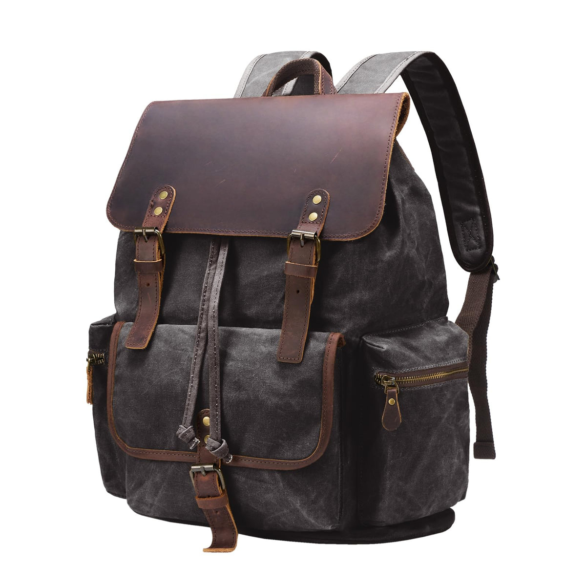 NEHOR Vintage Waxed Canvas Backpack Casual Genuine Leather Laptop Rucksack Shoulder DayPack for Travel/Hiking/School