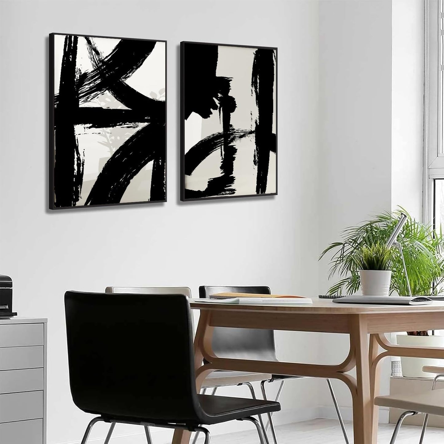 Black and White Brush Stroke Wall Art Modern Abstract Minimalist Ink Line Painting Picture Mid Century Geometric Prints Canvas Poster Retro Graffiti Artwork for Office Home Decor 12x16in Unframed