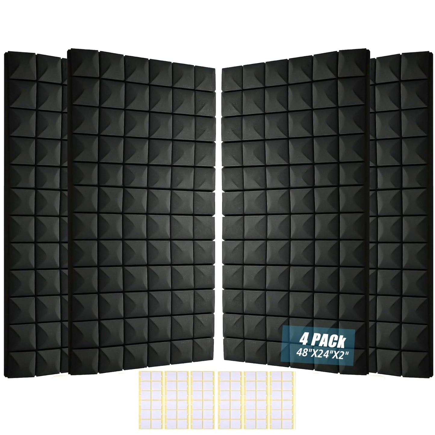 HWLIYUTAI Acoustic Foam Panels 4 Pack 48"x24"x2" - High Density Soundproof Foam Wall Panels for Noise Reduction, Studio Walls, Home Theater & Office (Black 4 Pack, 48" x 24" x 2")