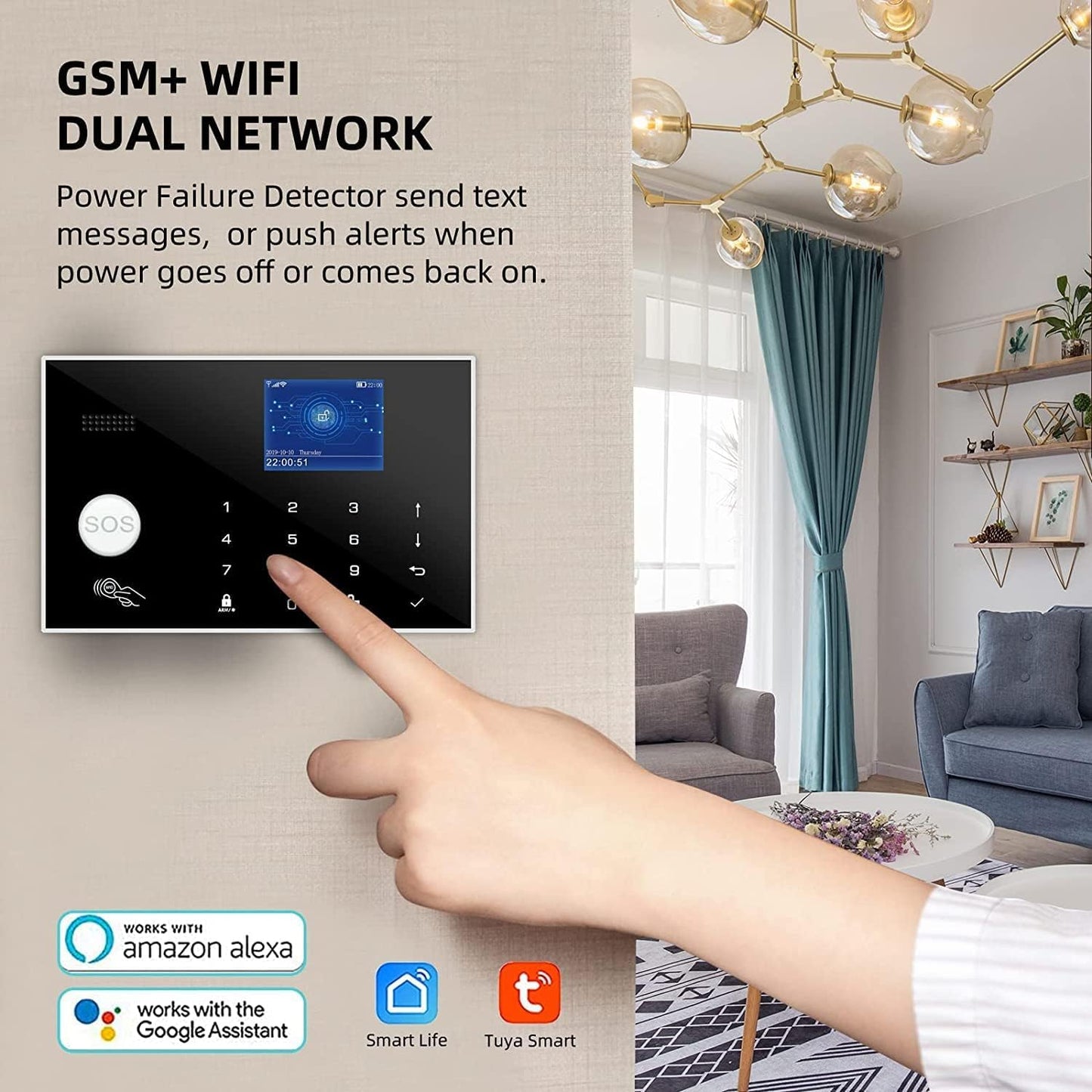 WiFi and 3/4G GSM Home Burglar Security Alarm System Auto Dial with Smart Life and Tuya App Alert, Works with Google Assistant and Alexa