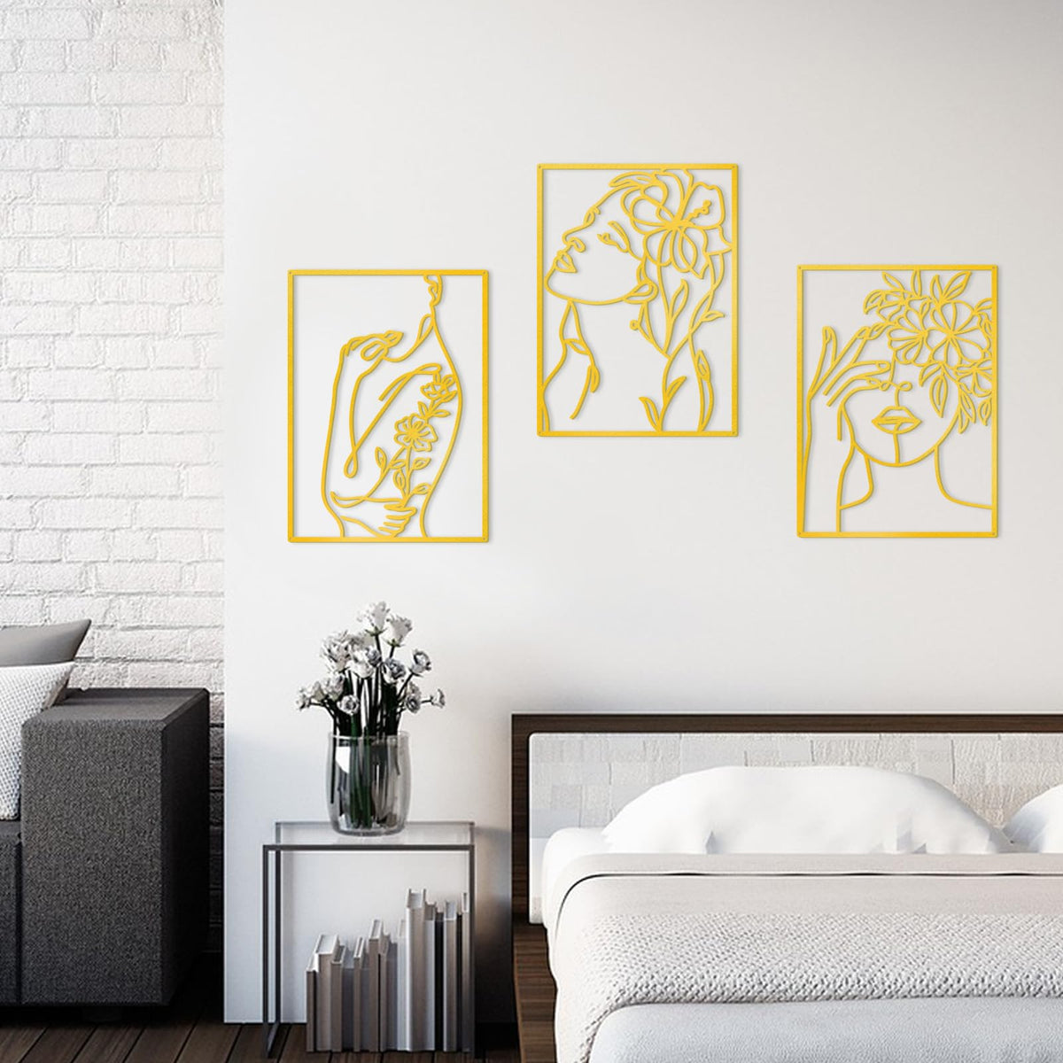 KOYILTD 3 Pcs Minimalist Gold Wall Decor Female Body Minimalist Line Wall Art Modern Aesthetic Home Decoration Abstract Wall Art for Home Living Room Bedroom Bathroom (Elegant, Gold, Large)