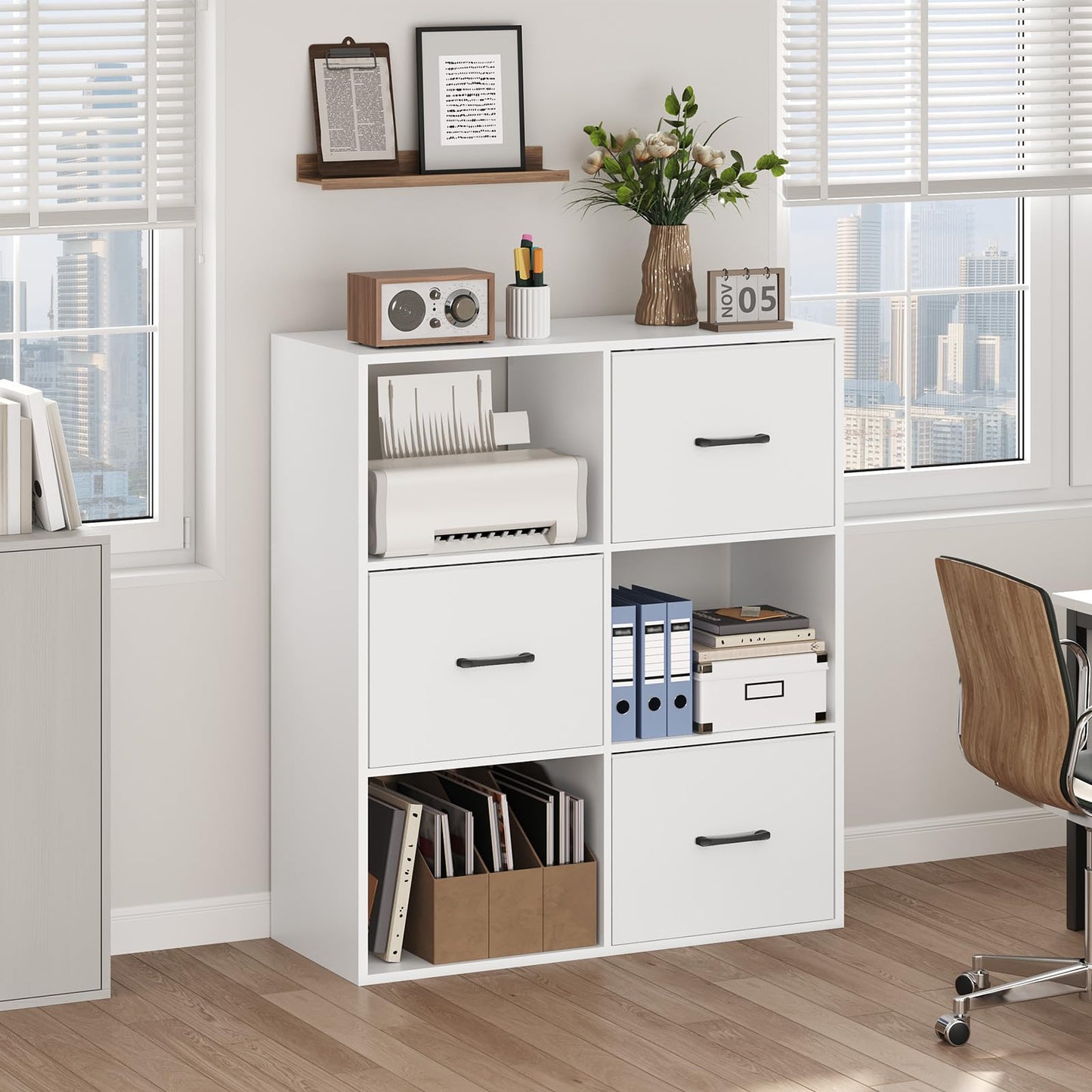 MAHANCRIS 3 Drawer File Cabinet, lateral Filing Cabinet for Home Office, 3 Tier Bookshelf, Modern Office Storage with Printer Stand for A4/Letter Files, White FCWT9001