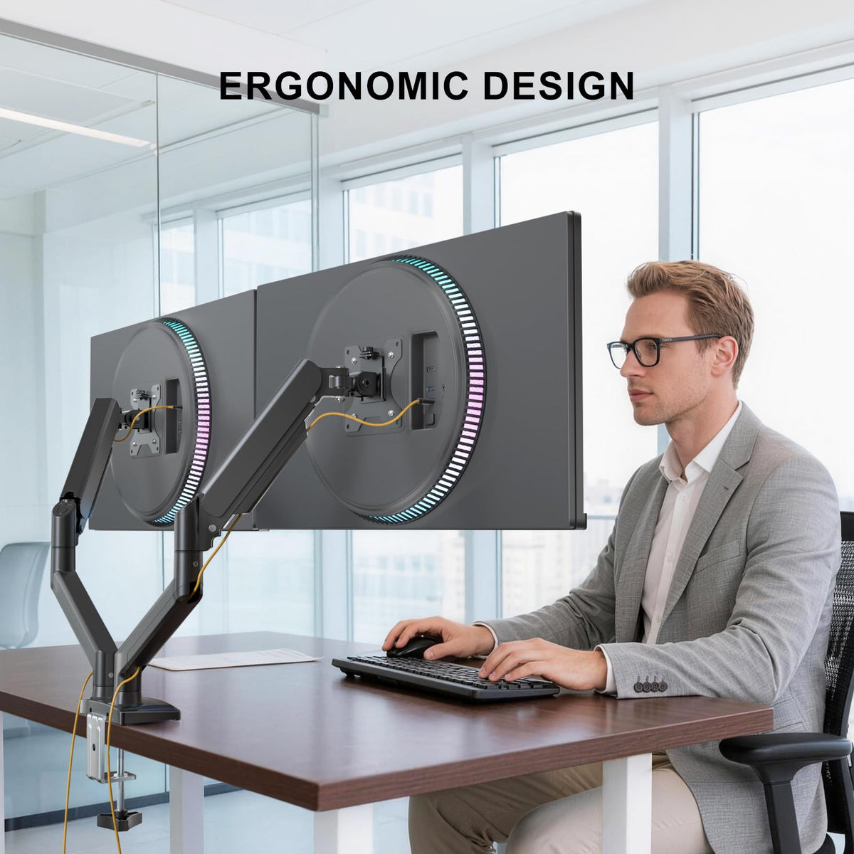 WALI Dual Monitor Stand for 13-32 inch Computer Screens, Dual Monitor Arms for 2 Monitors Holds up to 22 lbs, Height Adjustable Dual Monitors Mount, VESA 75x75/100x100mm (GSMP002N), Black