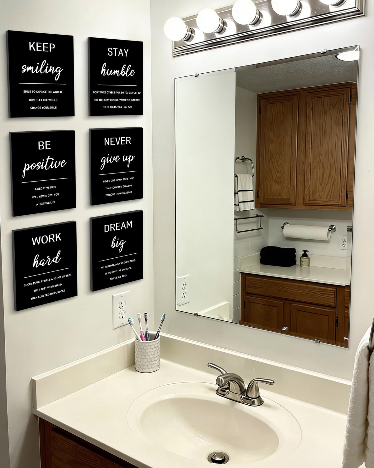 KUVIOKE Inspirational Framed Wall Art Motivational Quotes Wall Decor Encouraging Office Posters Positive Affirmations Sayings for Classroom Bedroom Living Room Ready to Hang Set of 6, 8x10in (Framed)