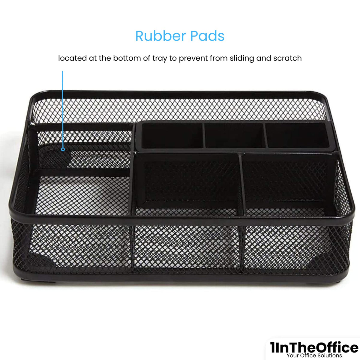1InTheOffice Modern Minimalist Mesh Collection Desk Drawer Organizer, 7 Compartment, Matte Black