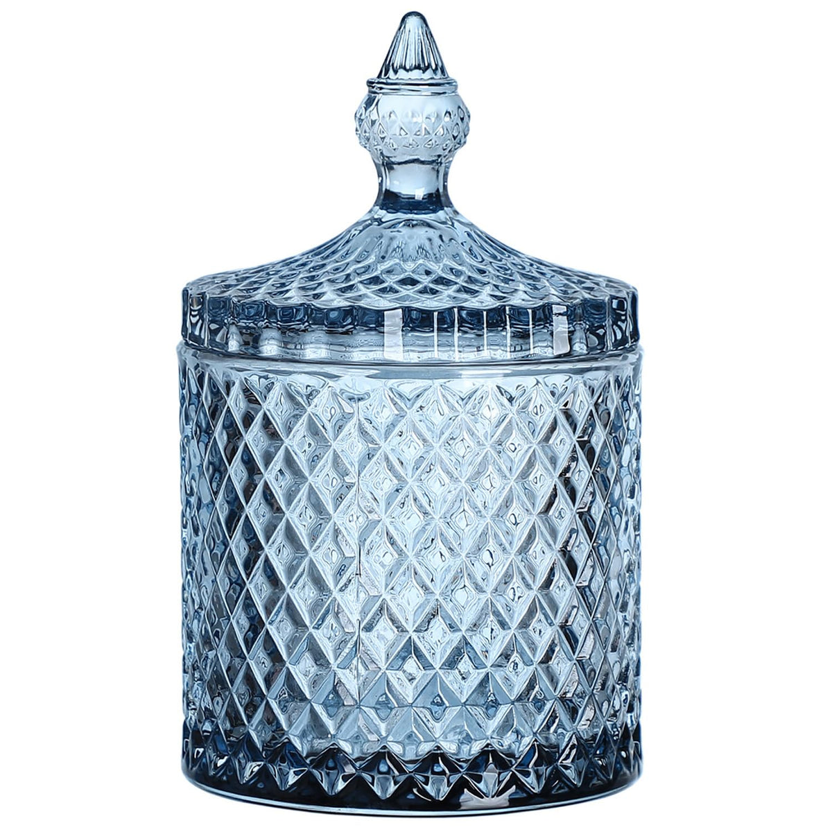 Sizikato Diamond Faceted Crystal Glass Candy Jar with Lid, 18oz Blue Decorative Jar, Nut Jar, Dried Fruit Storage Jar.